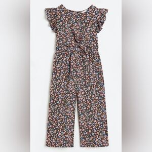 H&M Girls (6-7) 1-Piece Floral Jumpsuit w/Ruffled Sleeves & Cut-Out in the Front